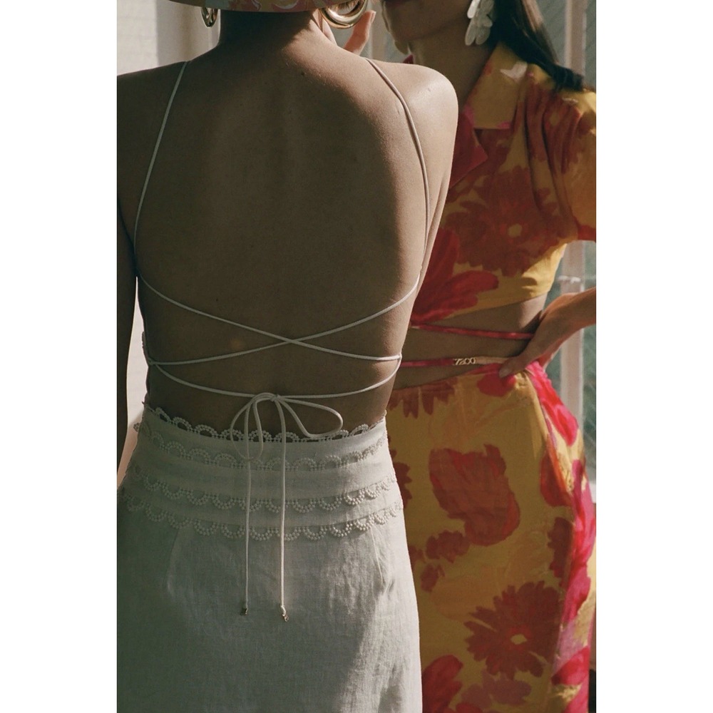 Zaco Australia White Linen Dress Runway Terra Beach Resort Halter Cutout Luxury - Picture 5 of 14
